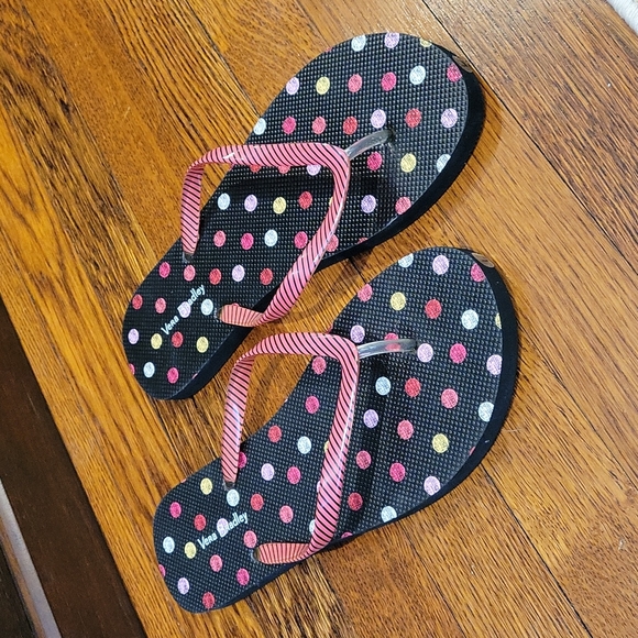 Vera Bradley Flip Flops in Pink and Black Stripe with Polka Dots - Size L (9-10) - Picture 1 of 5